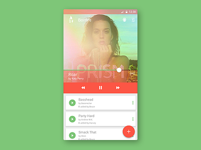 Bonfire Music android app app design bonfire coral green material material design music app music player