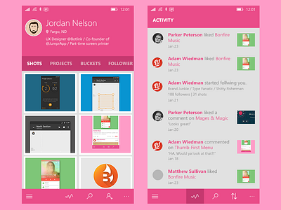 Dribbble App app design dribbble dribbble app menu pink ui ux windows windows 10