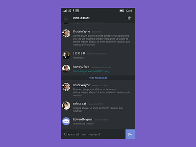 Discord app chat dark discord message messenger minimal purple slack ui windows