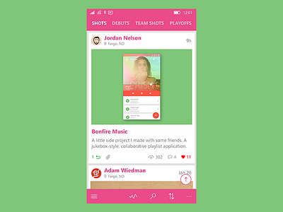 Dribbble App app design dribbble green light list minimal pink ui windows