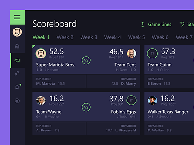 Scoreboard app dark fantasy flat football interface matchup minimal purple score scoreboard ui