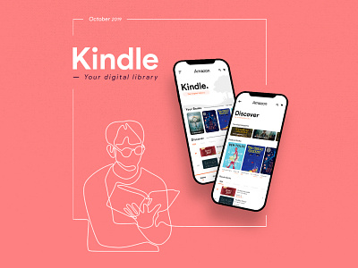 Kindle (UI Redesigned concept) + Free PSD adobe app book branding design figma fresh graphic design india mob mobile new orange photoshop read ui uk usa ux xd