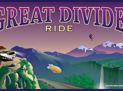 Great Divide Adventure Illustration adventure cliff hot ballon illustration mountain rider scenery snow waterfall