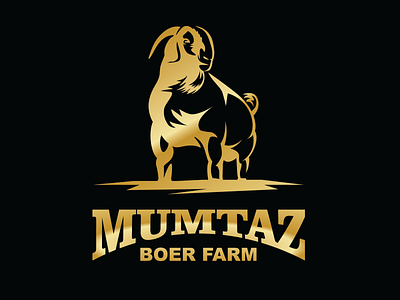 Logo For Boer Goat Farm "Mumtaz Boer Farm" animal branding design farm goat gold illustration logo simple vector