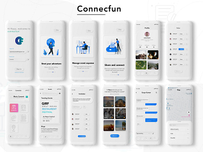 Connecfun - Event App Neumorphism Concept app design creative creative design designs event illustration neumorphic neumorphism new typogaphy typography art uidesign uiux ux ui ux design wireframe