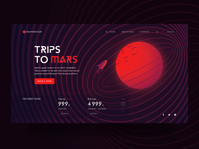 Trips to Mars Website design illustration mars space tour travel trip ui vector web website