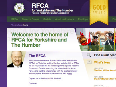 RFCA Yorkshire & The Humber website award designer gold award green purple ui ux web design winner