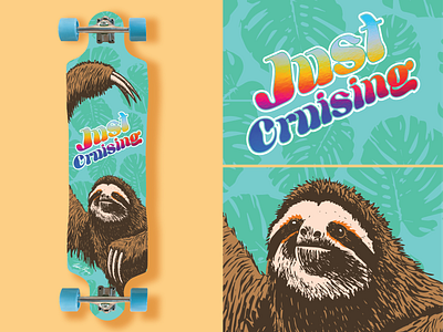 "Just Cruising" Longboard artist design graphic design illustration longboard print skateboard sloth vector