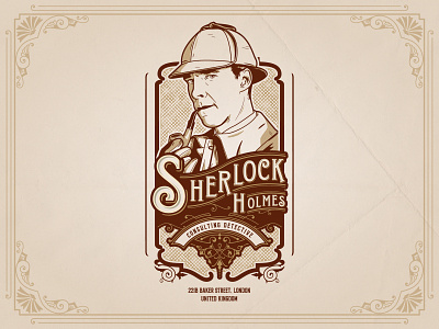 Sherlock badge cinema design detective illustration illustrator logo london movie movies old portrait sherlock holmes tv tv series uk victorian victorian badge