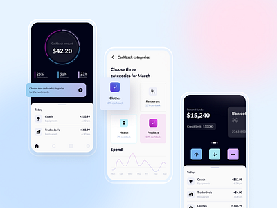 Wallet UI card cards credit card dark darktheme fintech graph money onboarding pie piechart setup split waller