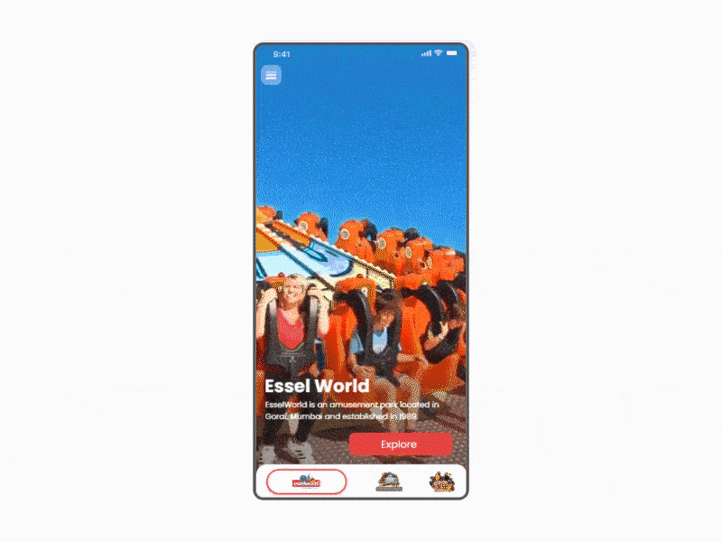 Redesign Splash Screen for theme park adobe xd amusement app design bangalore designer inspiration ride rides rollercoaster theme park ui uidesign uiux