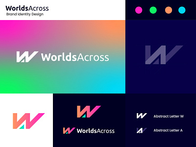 World Across Language Teaching logo design abstract app branding clever community education flat geometry happy kids language learn learning logo design logo designer logotype online school teaching typography