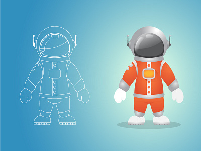 Astronaut. armor astronaut character diving gradient mars moon orange space suit vector