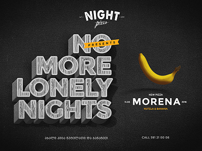 Night Pizza, Promotion Poster banana nutela pizza retro type typography vintage