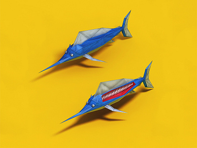 Swordfish. 3d blood bones fish low lowpoly poly render sketch swordfish triangle triangles