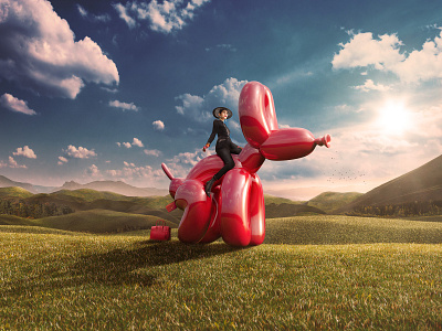 Koons Dog advertising balloons dog fashion field model photo composite photoshop retouching