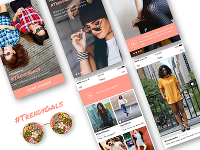 TrendyGals app concept fashion flat gallery mobile pink social ui