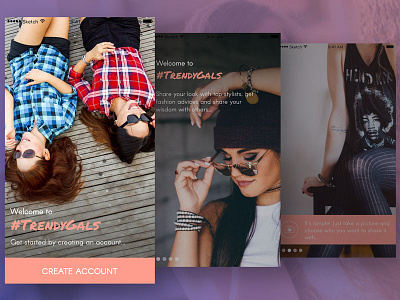 TrendyGas Onboarding app concept fashion flat gallery mobile onboarding pink social ui