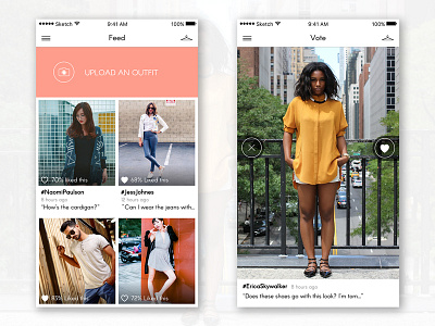 TrendyGals main app concept fashion feed flat gallery mobile pink social ui vote