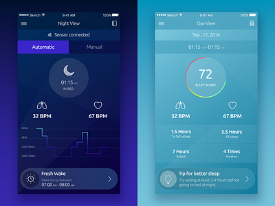 Sleep Monitor app concept day health mobile monitor night sleep ui