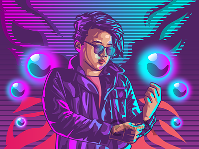 My Portrait in CyberPunk/SynthWave/80s Style 80s style art bighead caricature cartoon cool cyberpunk face flat full color hardstyle illustration modern my style opencomissions synthwave unique vector vector art vintage font