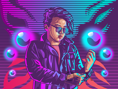 My Portrait in CyberPunk/SynthWave/80s Style