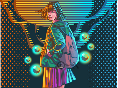 Girl Full Color Style 80s style art bighead caricature cartoon cool cyberpunk face full color hardstyle illustration inkscape my style opencomission opencomissions portrait synthwavave vector vector art