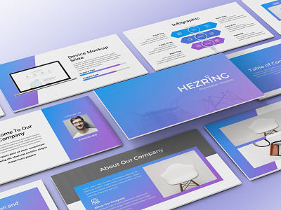 Hezring - Fabulous Powerpoint Template blue business presentation clean finance gradient investor lookbook minimal portfolio powerpoint template presentation simple slides