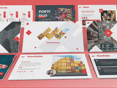 iWarehouse - Logistics Powerpoint Template abstract business presentation cargo creative delivery export geometrics industry logistics minimal powerpoint template presentation simple trasnportation warehouse