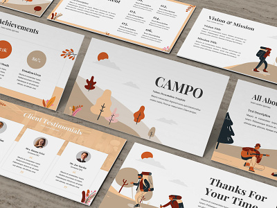 Campo – Adventure PresentationTemplate . abtract autumn bonfire brown business presentation campfire forest green journey mountain outdoor powerpoint template presentation simple summer tent tourism travel vacation