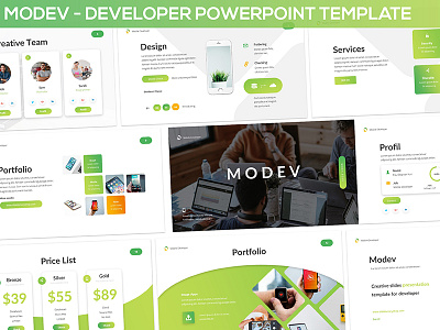 Modev - Developer Presentation Template apps developer green investor keynote minimal oran pitchdeck powerpoint template presentation proposal web