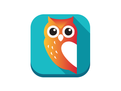 E-learning logo application clean flat fresh gradient ico logo owl shadow