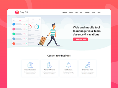 Day Off Landing Page app app design charachter illustration travel vacation vector webdesign website