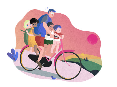 A family on the bicycle afternoon bicycle debut family illustration texture