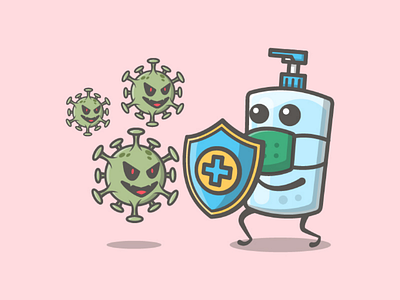 Sanitizer Knight corona coronavirus design fight flat hand sanitizer illustration minimalist virus