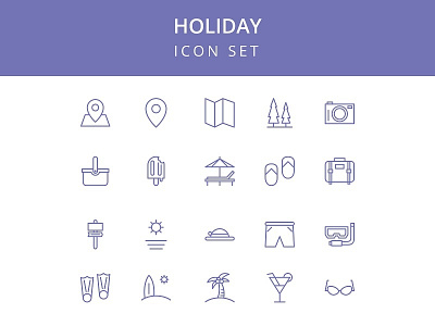 Holiday Icon Set beach holiday icon outline picnic traveling