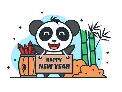 Happy New Year cute design flat illistration mascot minimalist new year panda vector