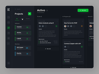 Kaoo - Dashboard animation app dark ui dashboard data design drag and drop interaction interface product product design task task manager ui ux web