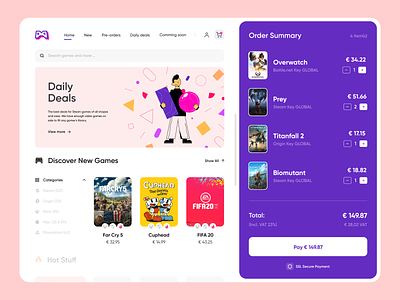 Game Store Concept app colorful colors dashboard design game illustration interface sdh shop shopping cart store store app summary ui ux