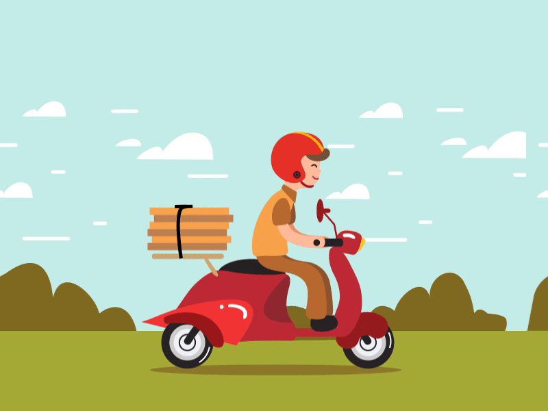 Enjoy the Ride 2d animation 2d character animation character character animation cycle animation delivery man motorbike motorcycle riding road road bike scooter vector animation
