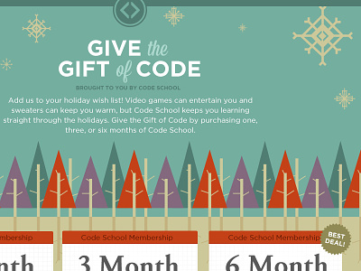 Give the Gift of Code advertisement christmas code cyber monday gift give green landing page purple red snowflake special
