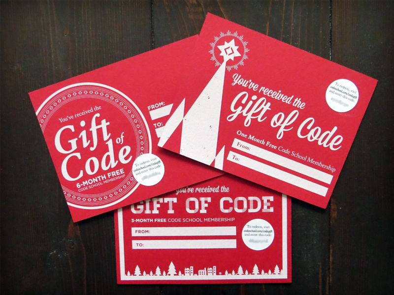 Gift of Code gift card code school code mailer screenprint christmas card print