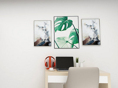 Frames hanging on office wall mockup Premium