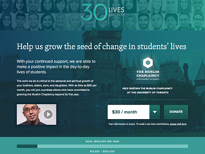 30 Lives Campaign — Landing Page donate landing page meter ui university