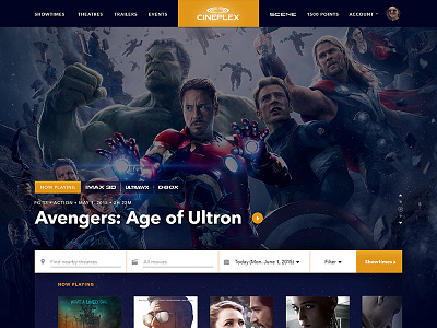 Cineplex — Conceptual redesign avengers cineplex concept movie responsive theatre ui website