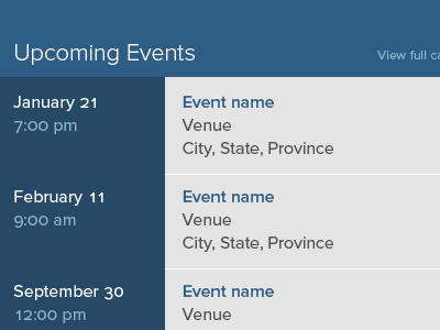 Events Widget events ui web design widget