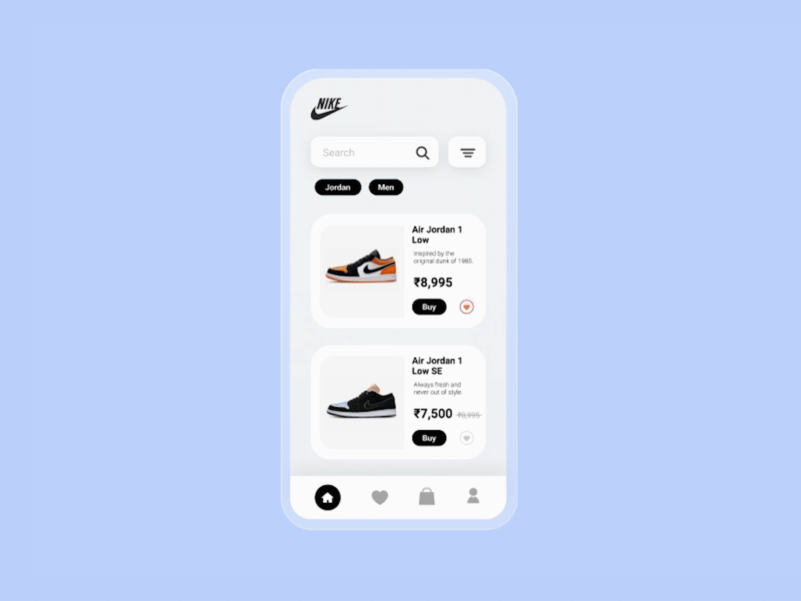 Prototype : Nike Mobile App concept animation app art design interaction design minimal ui user experience user interface design userinterface ux web