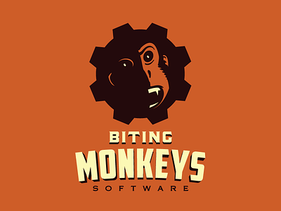 Biting Monkeys Software Logo app branding chimp cog cogwheel gorilla growcase identity logo logo design logotype monkey software type typography