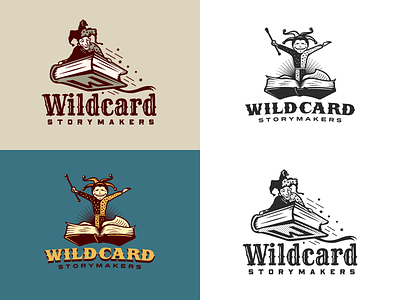 Wildcard Storymakers - Logo concept proposals books branding children growcase identity jester logo logo design logotype poker storymakers storytelling wildcard young adults