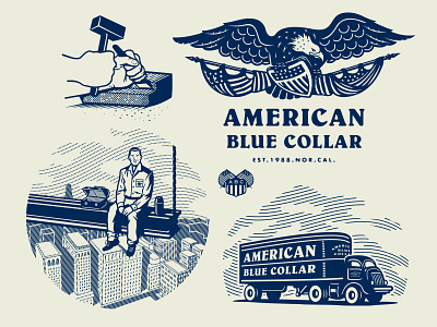 American Blue Collar - Illustration series american blue collar crest shield eagle entrepreneurs flag growcase illustration skyline truck trucker worker workingclass workwear